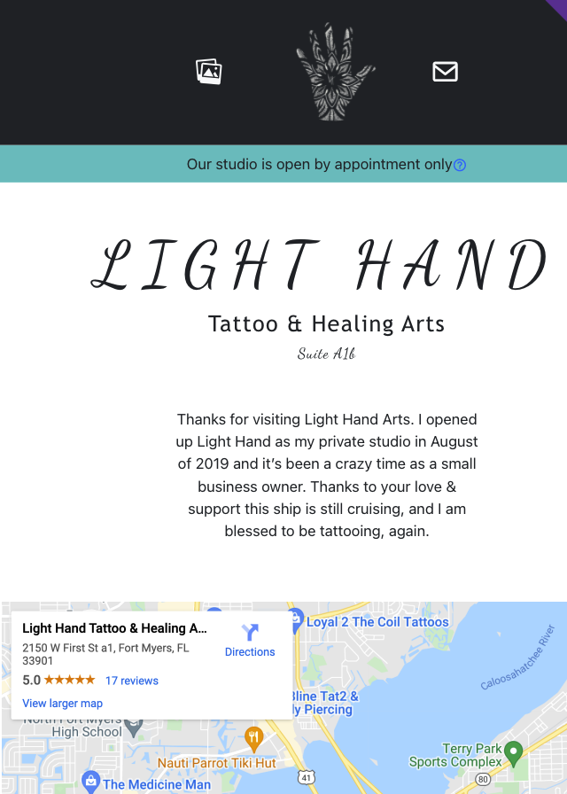 Screenshot of a tattoo studio redesign mockup.